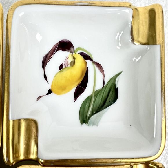 Vintage Porcelain Personal Stacking Ashtrays Rosenthal Floral Gold Details Set/4 - Picture 6 of 13